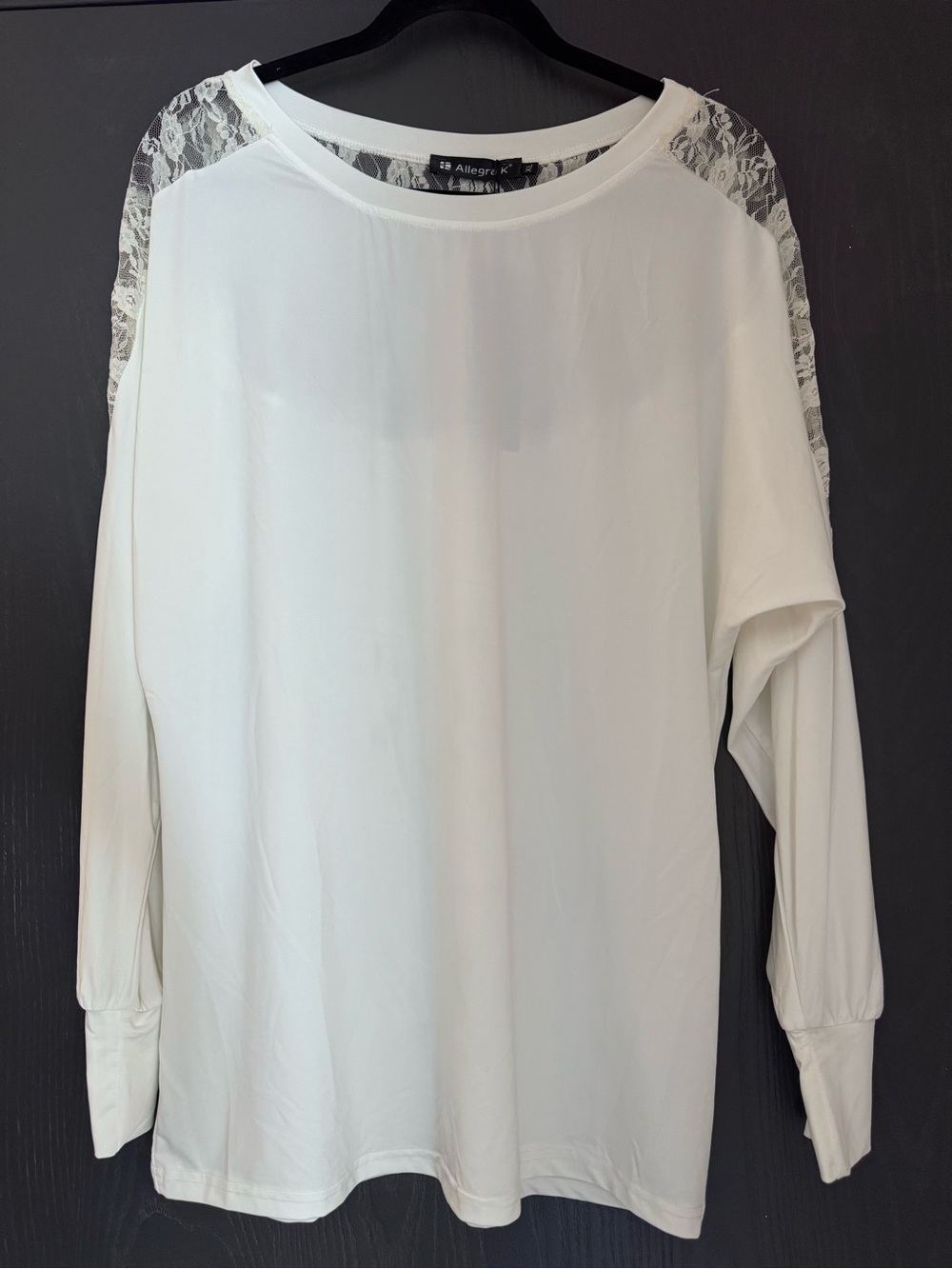 NWT Allegra K Off-White Lace Shoulder Long Sleeve Top, XL